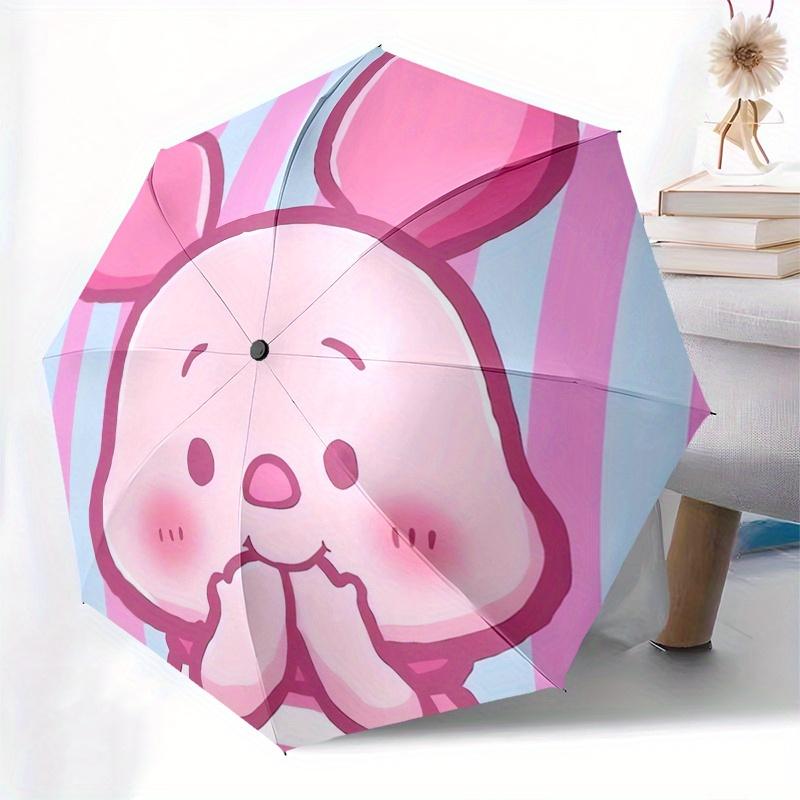 Piglet,Butterfly Theme Automatic Compact Folding Cute Umbrella - Portable and Durable, 8-Bone Iron Umbrella for All Weather0707097