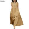 ZANZEA Women Casual Round Neck Sleeveless Long Dress