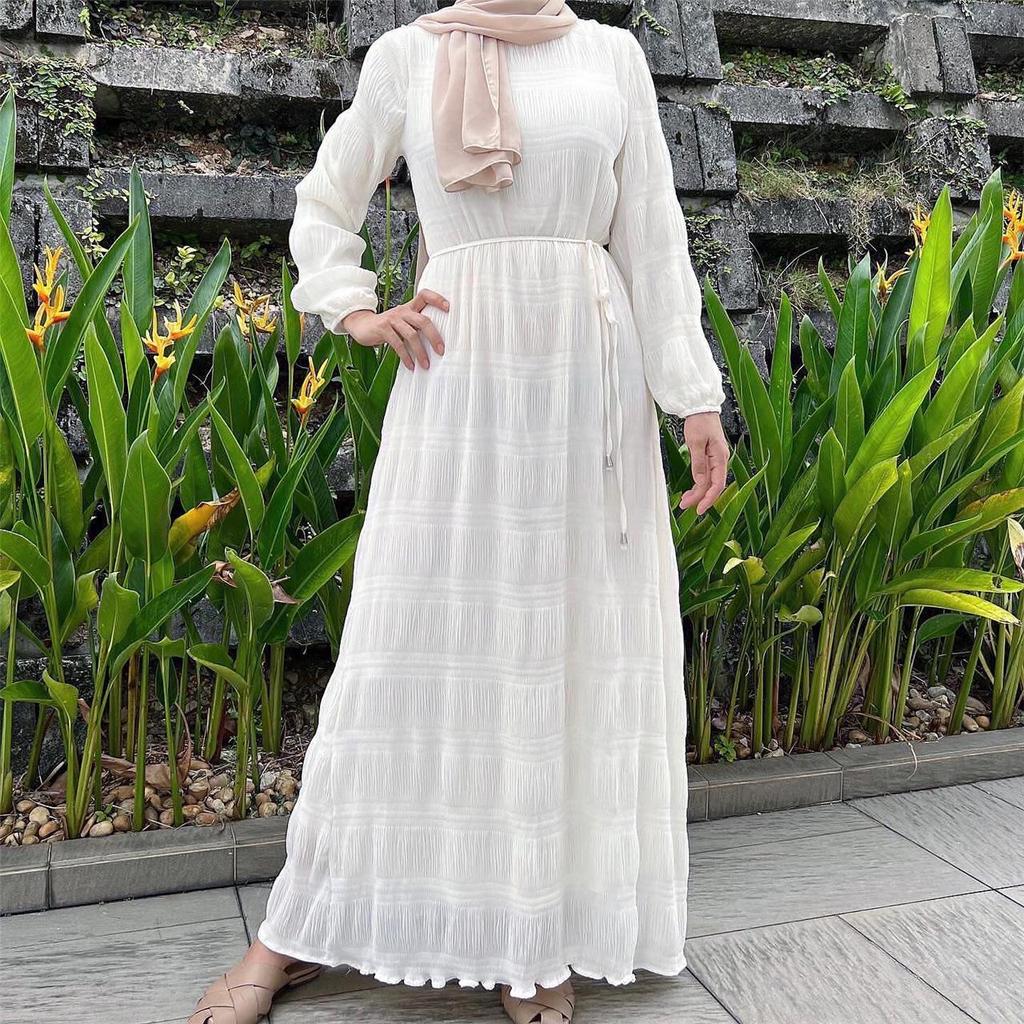 M217#6: Multi-color Muslim Women's Middle Eastern Chiffon Long Dress - New Malaysian Pleated Robe Design