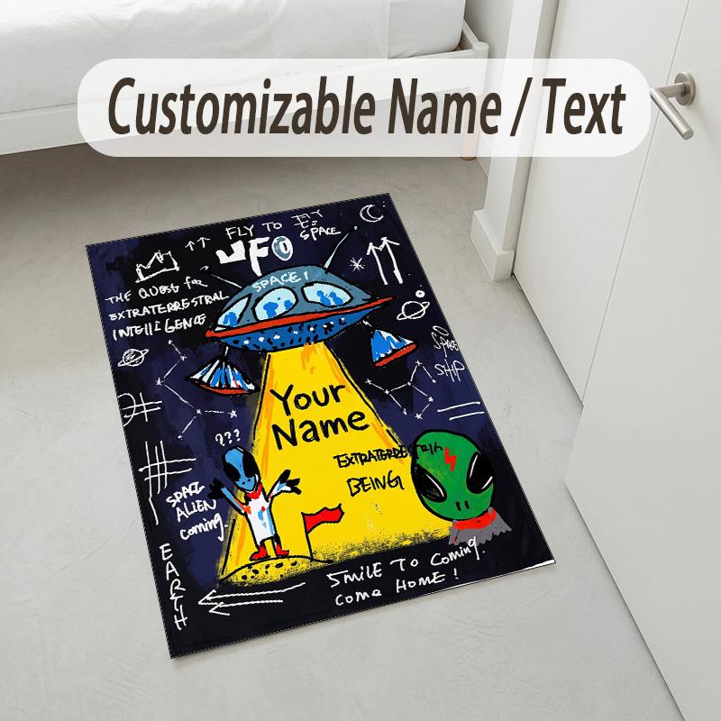 Adventure Alphabet Theme Soft Crystal Velvet Rug Custom Name & Text Print Non Slip Floor Rug for Bedroom Living Room