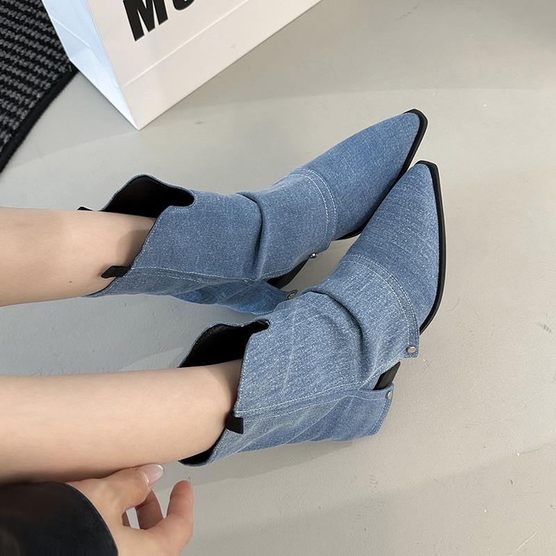 Square Heel Mid Heel Modern Boots Ankle Slip-on Shoes Female 2025 Hot Sale Spring/autumn Zipper Fashion Ankle & Bootie