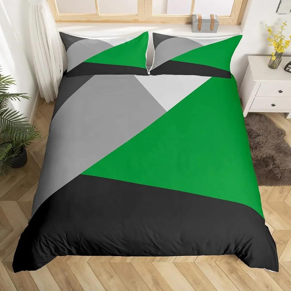 Geometric Triangle Duvet Cover Queen Patchwork Geometry Bedding Set Simple Modern Abstract Quilt Cover Rustic Home Room Decor