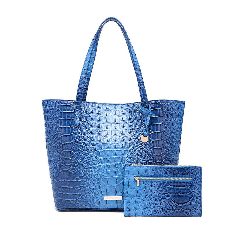 New European and American Handheld Tote Mother Retro Women's Bag with Multi Color Brahmin Crocodile Pattern