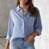 Yousheng Damen Hemd Revers Langarm Einreiher Hemdblusen Tops mit aufgesetzter Tasche Lockere Passform Atmungsaktiv Büro Oberteile