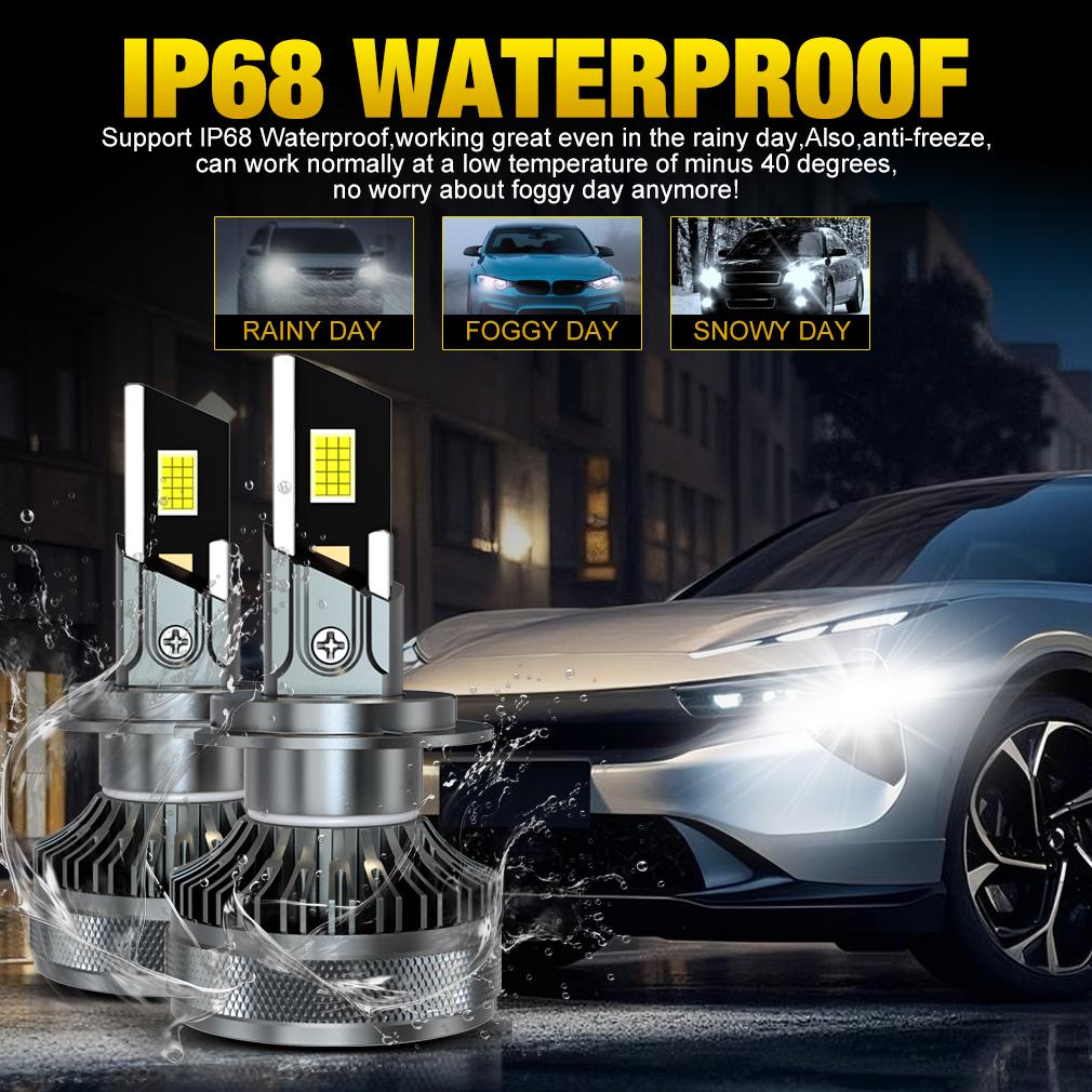 2 stk H7 H4 LED Canbus Bilfrontlyspærer 200W 50000LM H1 H8 H9 HB3 9005 HB4 9006 H11 LED-pære 4 Kobberrør Auto Turbo Lampe for VW Ford 6500K