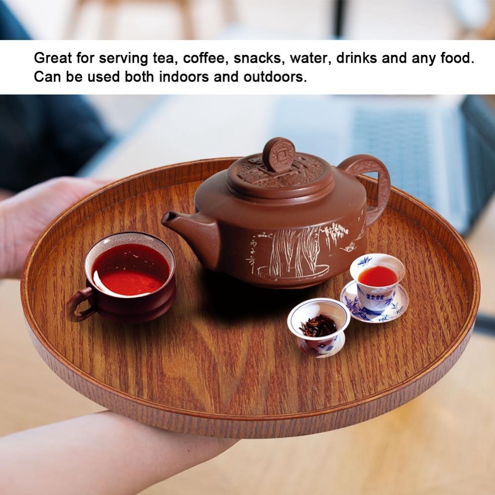 

Round Shape Wood Serving Tray Solid Wood Food Server Coffee Serving Wooden Plate Home Kitchen 21cm
