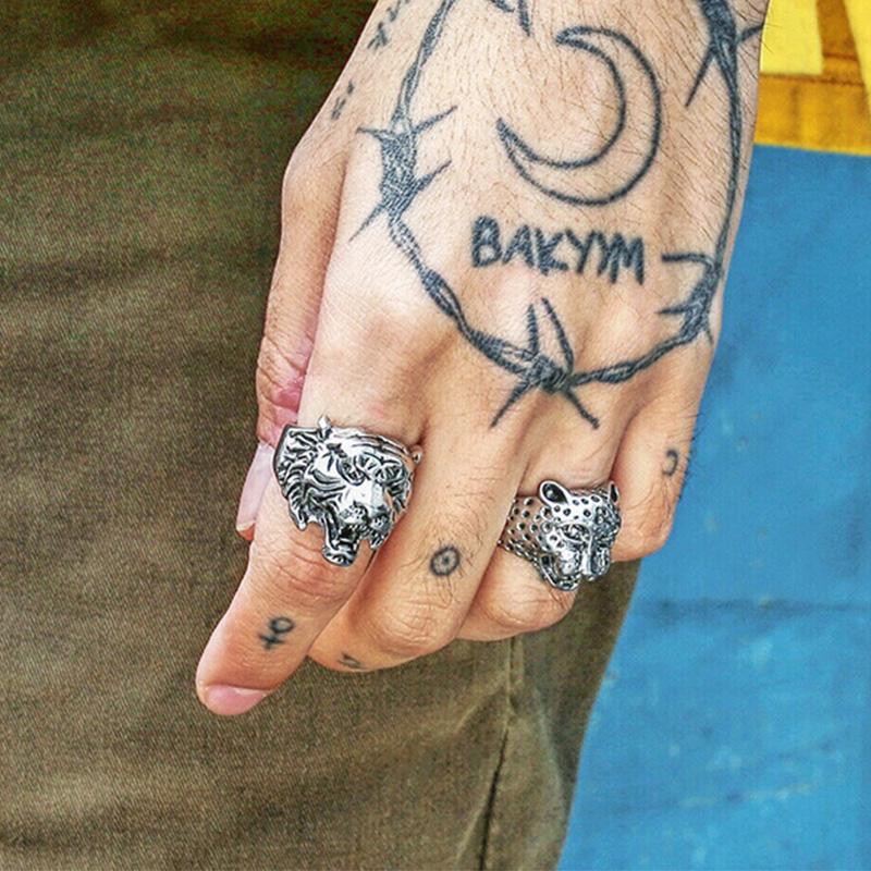 Retro Tigerkopf Verstellbarer Offener Ring für Herren Punk Gothic Edgy Zirkon Zinklegierung Plattiert Rock Hiphop Biker Accessoires Unisex Geschenk