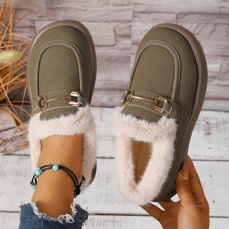 Women's Large Size Fur Mouth Soft Sole Winter Warm Fur One Foot Stirrup Snow Boots Padded Lined Ankle Boots Non-Slip Hiking Casual Sports Cotton Boots