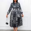 Vintage Style Long Sleeve Dresses Women Bow Collar Long Sleeve Belt Waisted A Line Mid Calf Birthday Party Dinner Vestidos Mujer Dress
