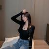 Women's High-End U-Neck Long-Sleeve Knit Sweater - Tight-Fitting Base Layer for Autumn & Winter