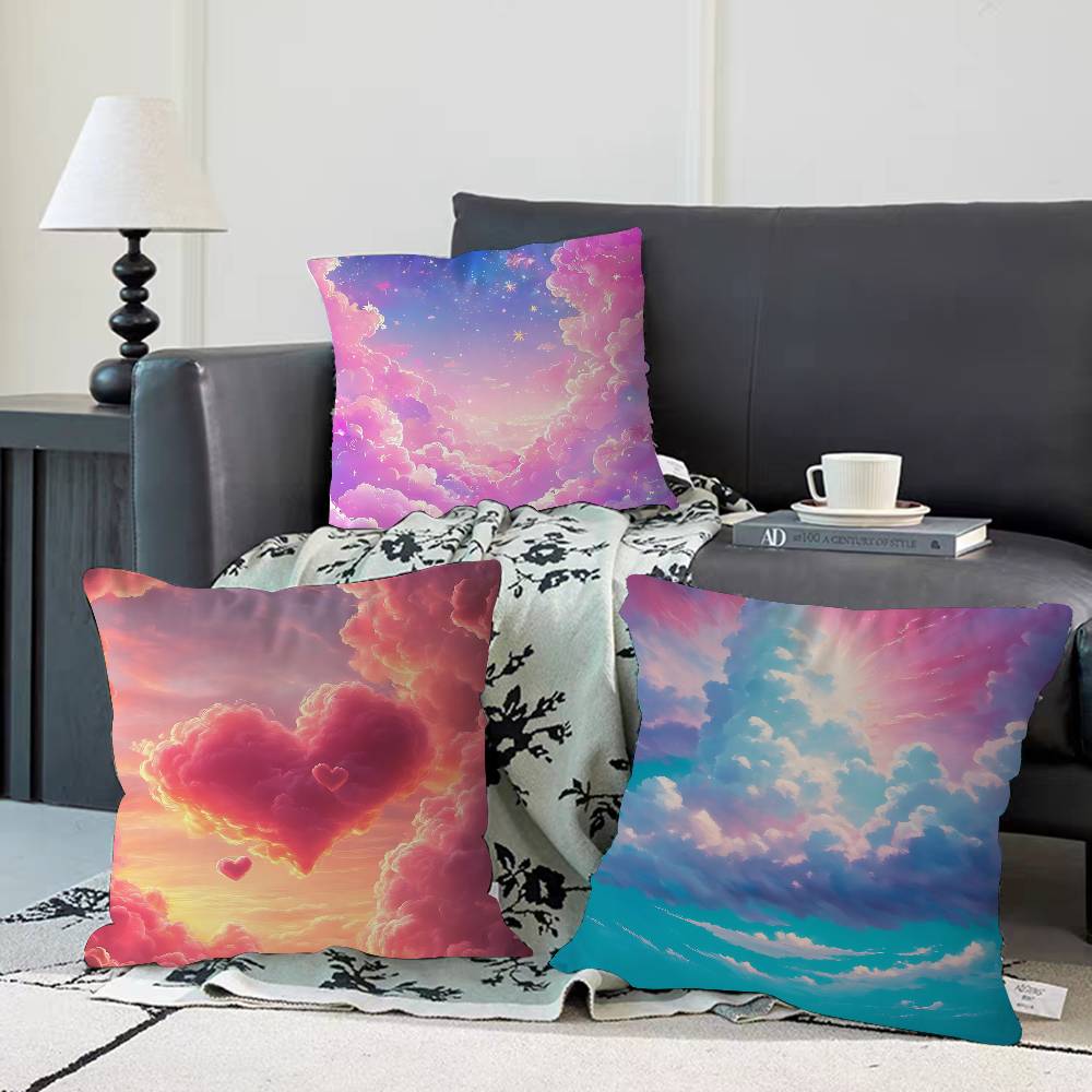 Art Sky Clouds Simple Pillow Case Removable Washable Cushion Cover – All-Season Soft Linen