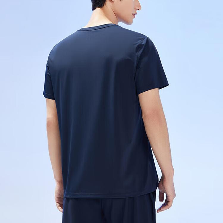 Anta Running Series Solid Color Logo Lettering Round Neck Pullover Short Sleeve T-Shirt Men Tops Midnight-Blue 152325109-5