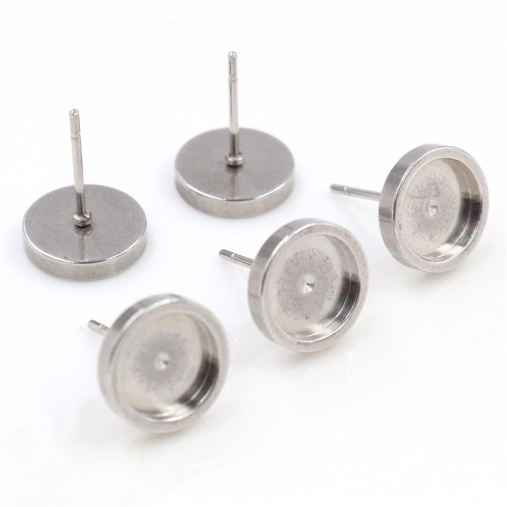 ( Never Fade ) 6 8 10 12mm 10pcs/lot Thicken Stainless Steel Earring Studs,Earrings Blank/Base,Fit 6 8 10 12mm Glass Cabochons