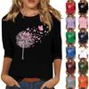 Camiseta de cuello redondo estampada con mangas de siete cuartos, informal y de moda para mujer