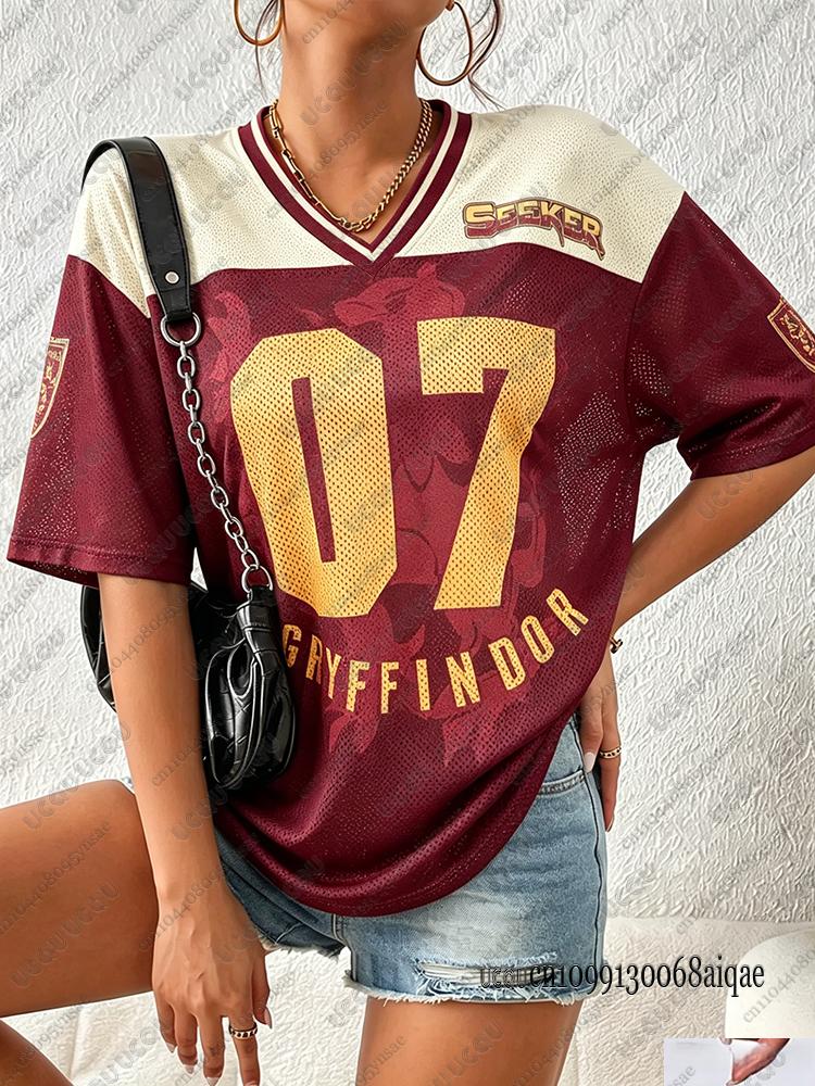 Summer Cartoon Harry Potter Print T-shirts For Women Casual Sports Football Jerseys Couple Street Tees Cosplay Clothing Y2K Tops