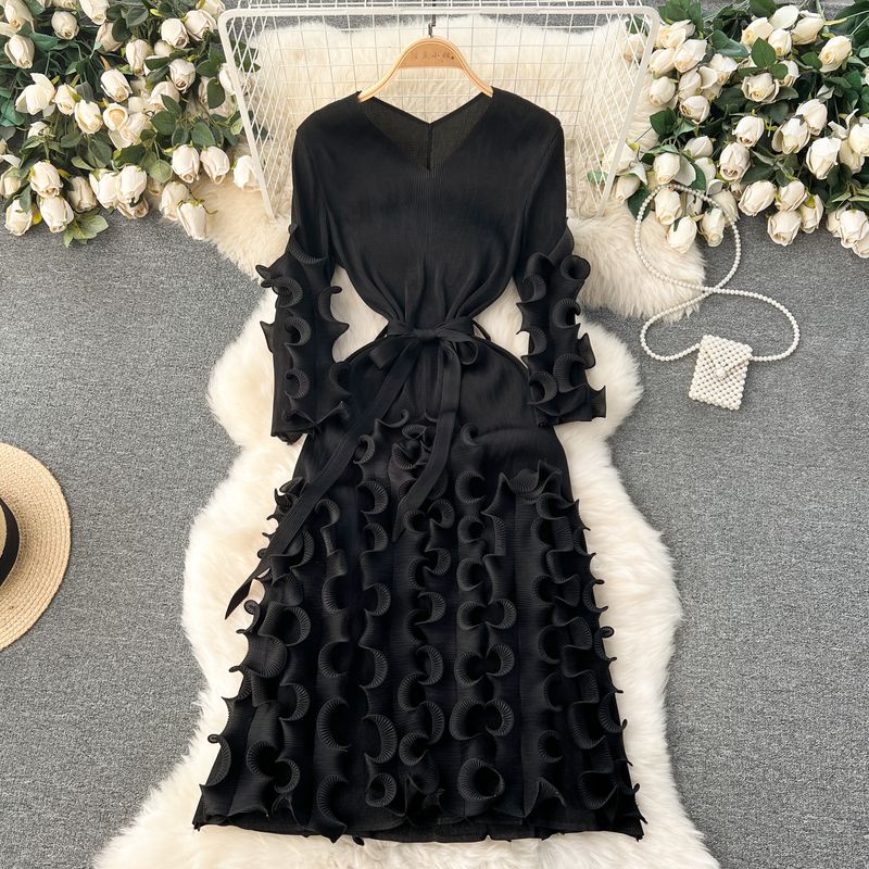 

Design Three-Dimensional Ruffles Niche Style Exquisite Dress Black One size