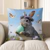 2D Gray Bunny With Egg And Butterflies Pillow Cover Pattern Cushion Cover Suitable For Sofa Bedroom Car Pillow Cover