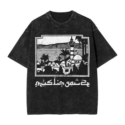 Herr T-shirt Palestina Muslimgauze Konstverk Tvättade T-shirts Hip Hop Strand T-shirts Streetwear Enkla Bomullstoppar Plus Storlek 2XL