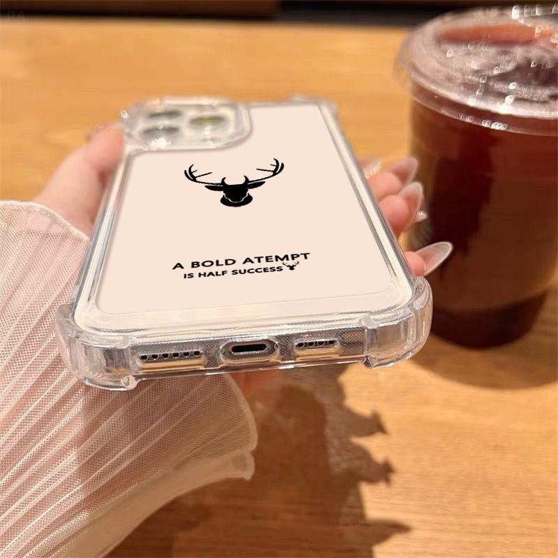Deer Pattern Clear Shockproof Phone Case For iPhone 16E 16 15 Pro Max 14 Pro 13 12 11 Anti-Fall Slim Soft Silicone Lens Protection Bumper Cover