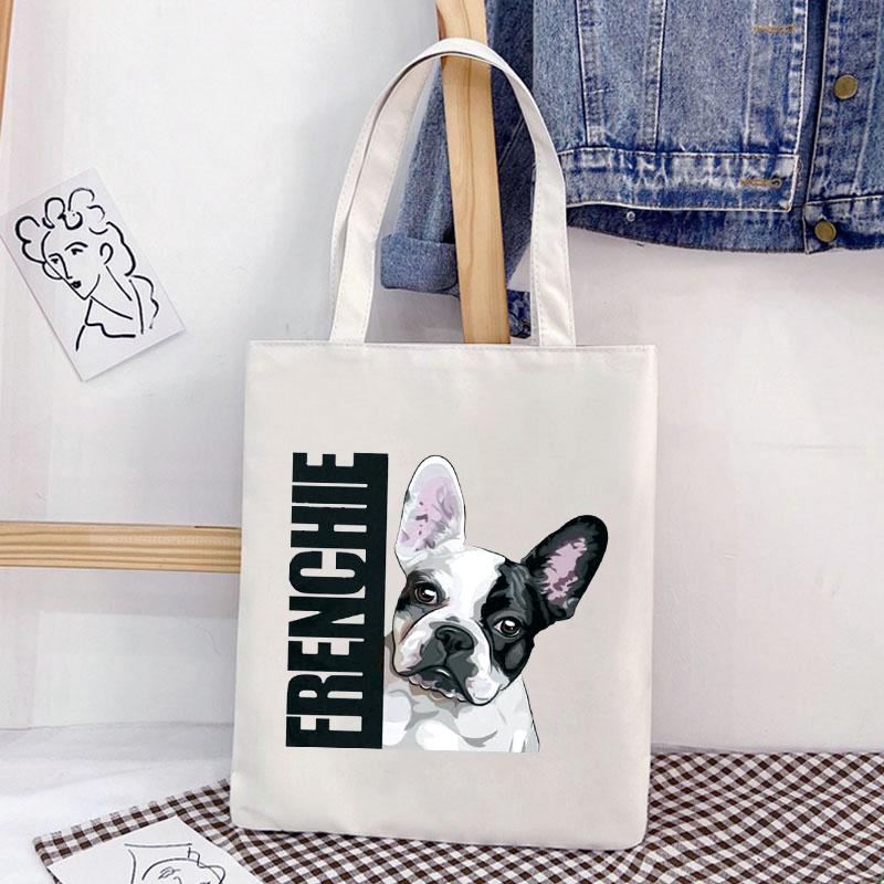 Frenchie French Bulldog Print Reusable Women Shopping Tote Bag Women Shoulder Bag Students Teacher Book Bag Travel Storage Bags