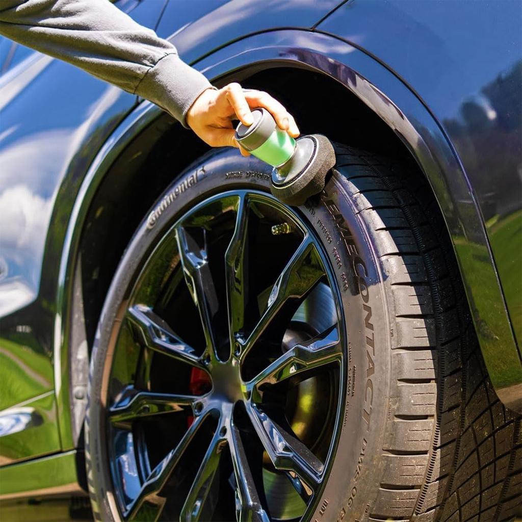 Tire Gloss Applicator Pad For Car Tire Shine Spray Smooth No Burrs Long Handle Tire Shine Applicator Reusable Tire Gloss Sponge Applicator Pad Kit