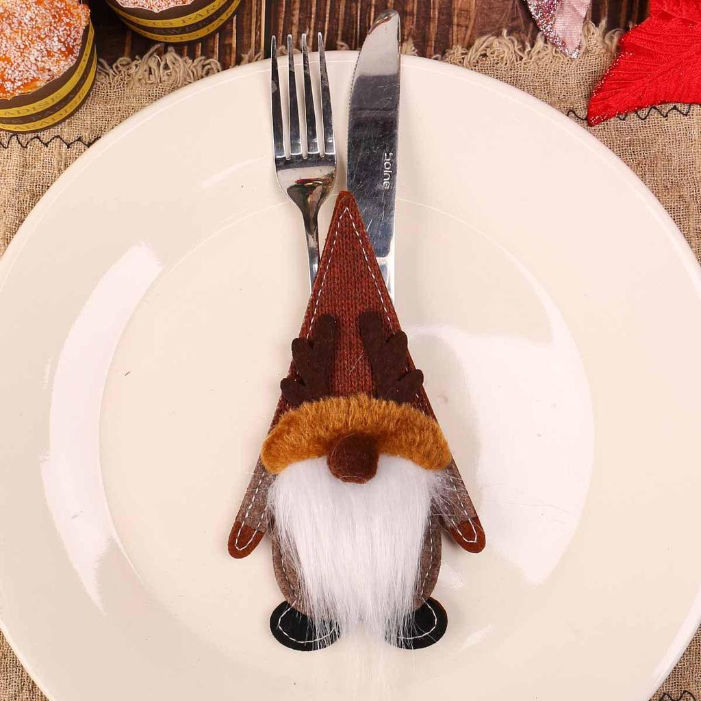 Cute Faceless Old Man Felt Cloth Knife & Fork Set - Christmas Table Setting Props