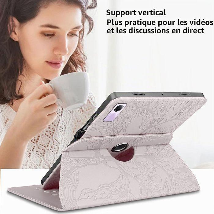 Coque pour Xiaomi Redmi Pad SE 11 Pouces, Etui Rotatif 360° Motif Arbre Cuir Synthétique Rose