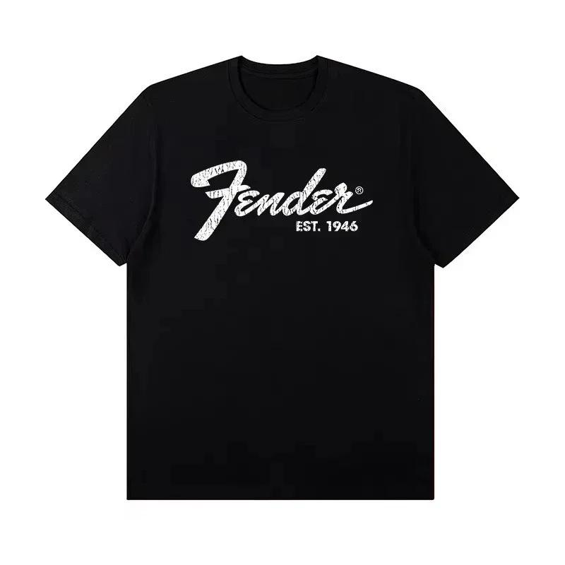 Лето Новый Fender Джими Хендрикс Fender Электрогитара Принт Графическая Футболка Мужская с коротким рукавом Уличная одежда Лето 4XL