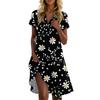 Women's Casual Fashion Lapel Floral Print Dress Short Sleeve V Neck Short Skirt