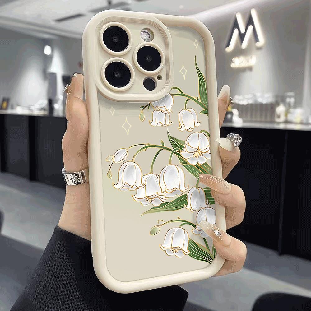 Lily of the Valley Golden Accents Phone Case for iPhone 16 15 14 13 12 11 Pro Max Plus Anti Scratch, Gel Flexible Protective