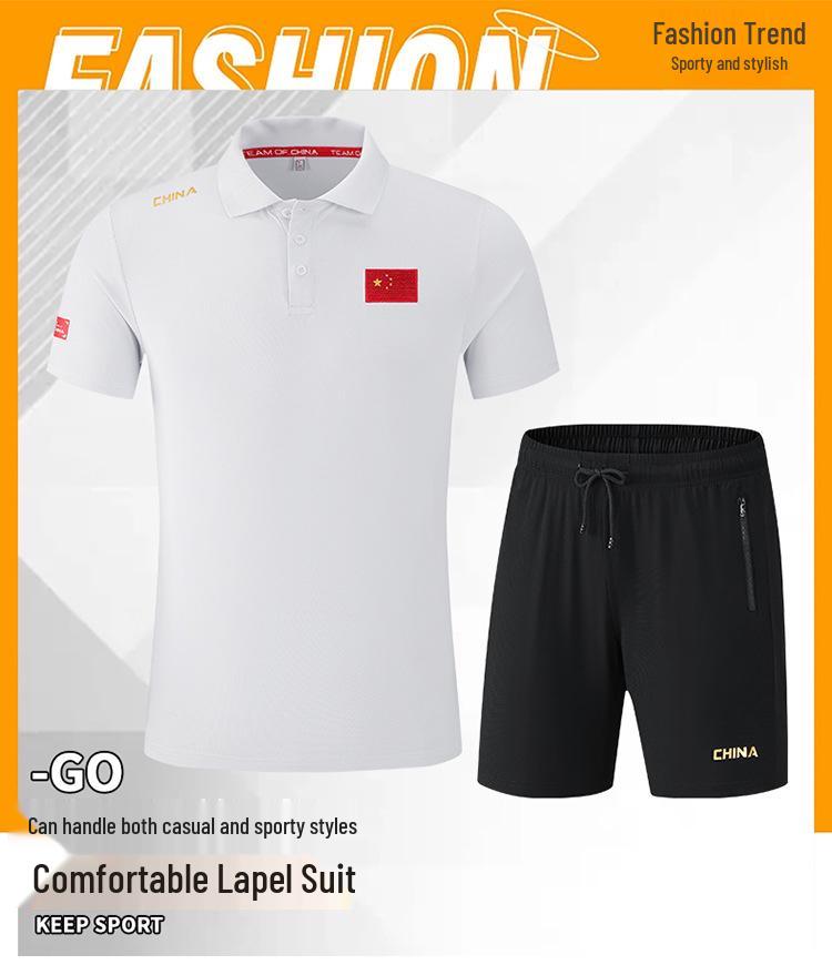 Summer Team Sports Polo Set: Men's & Women's Short-Sleeved Shirts with Casual Men's Trousers