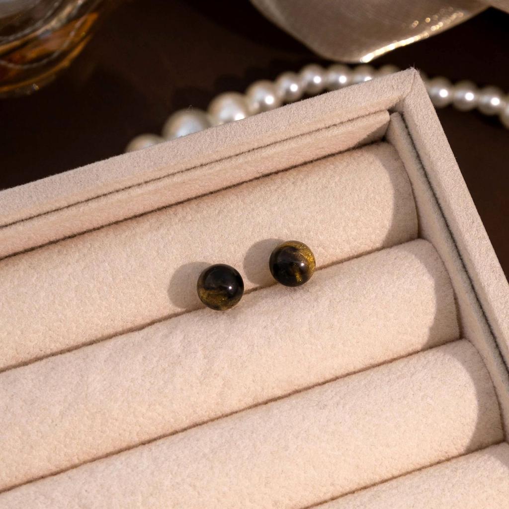 Simple Autumn And Winter Maillard Tiger'S Eye Stone Stud Earrings, Temperament Earrings High-End Earrings Women