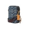 Coach Stanton 13 Champagne Print Color-blocked Zipper Canvas and Leather Crossbody Bag Mini Men's Brass and Denim Blue