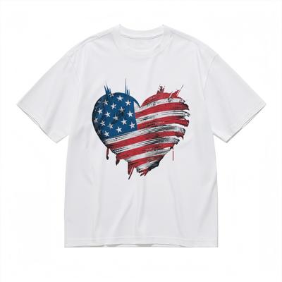 Men's Fashion Comfortable Classic T-Shirt American Flag Heart Design Cotton Tee