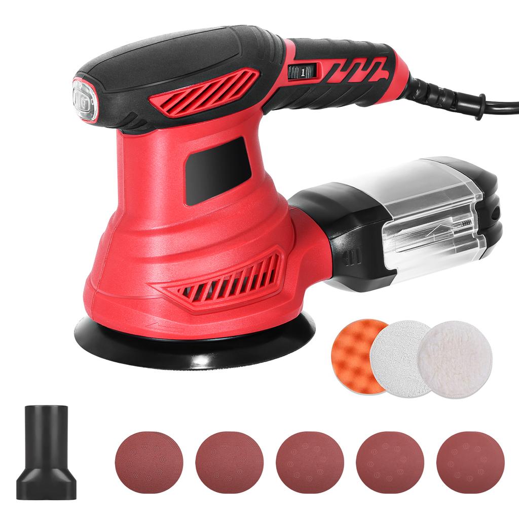 300W Random Orbit Sander 2.5-Amp Orbital Sander with 6 Variable Speeds 13000 OPM 20pcs Sanding