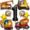 Cartoon Construction Vehicle Balloon Set: Forklift, Cement Mixer & Excavator for Kids' Birthday Decorations