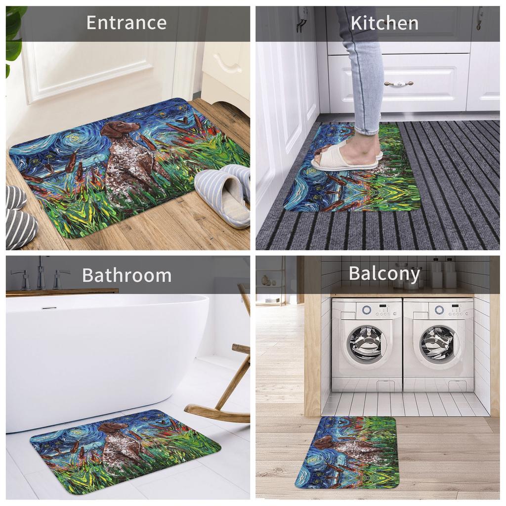 Retro Starry Night German Shorthair Pointer Doormat Anti-Slip Kitchen Bathroom Mat Garden Garage Door Floor Entrance Carpet Rug