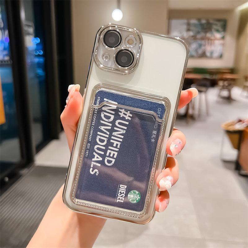 Applicable To IPhone16 Mobile Phone Case Plating Card Bag Apple 15 Promax Card Case 1314 with Lens Film
