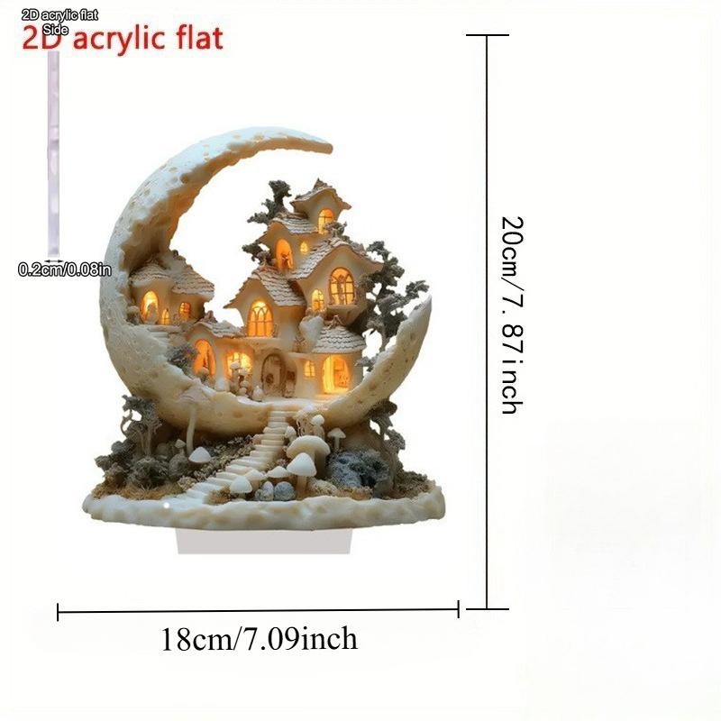 2D Flat Planet Moon House Acrylic Desktop Decoratio, Lent Festival, with Base, Suitable for wall decoration, porch, room, villa, accents Home, Hallway