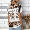 Women Print V Neck Short Sleeve Casual Loose Tunic Tops