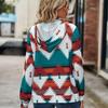 Women Hoodies Long Sleeve Sweatshirt Geometric Pattern Zipper Top Hooded Autumn