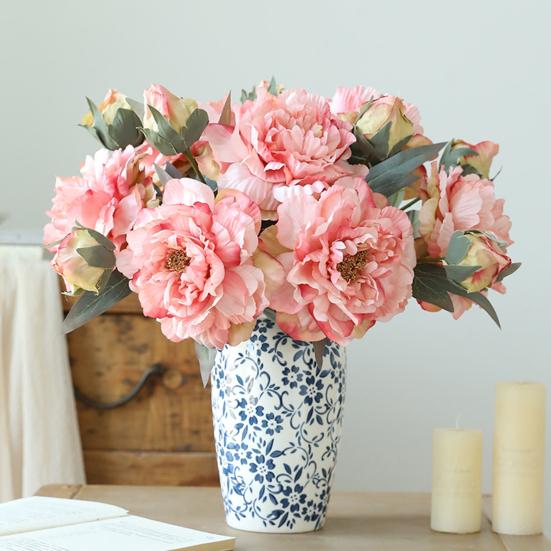 Artificial Peony Flower Realistic Fake Silk Flower Branch Home Office Wedding Party Table Centerpiece DIY Vase Faux Bloom Decoration