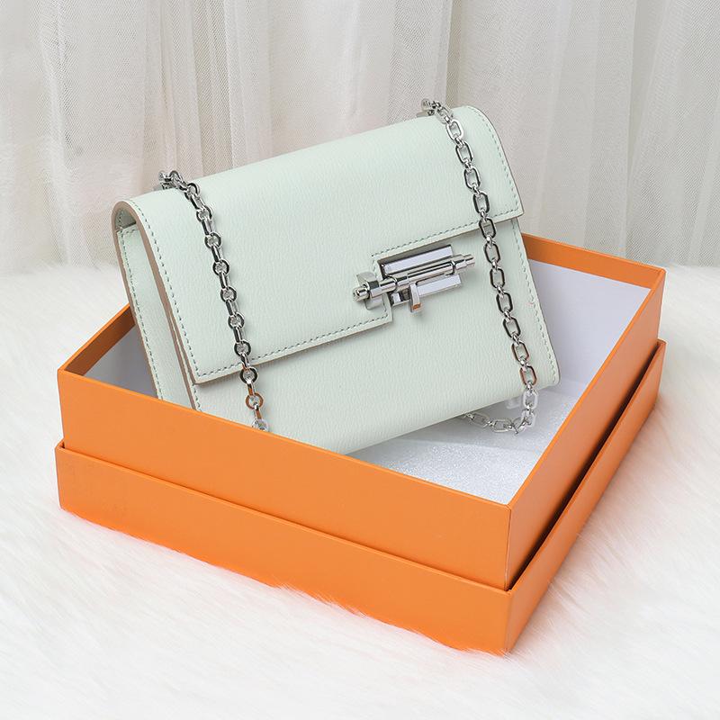 First Layer Cowhide Chain Bag Women'S Latch Bag Leather Lock Small Square Bag Shoulder Messenger Bag