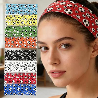 Colorful Football Print Headband Non Slip Sweatband for Sports Yoga Fitness Casual Wear Stylish Hair Accessories for Boys Girls