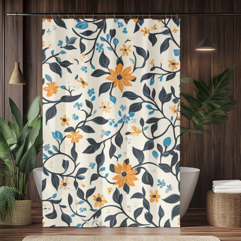 

Бохо Цветочная Шторка для Душа – Винтажный Ретро Тканевый Дизайн, Элегантный Декор Ванной комнаты для Сельских и Современных Ванных W90xH180cm