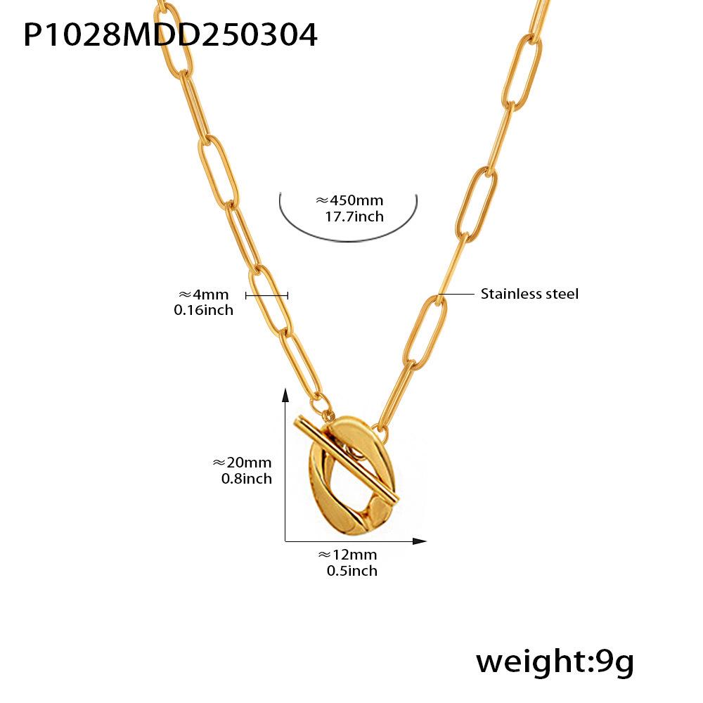 Qiong Yao Retro Style Gold-Plated OT Buckle Paperclip Chain Necklace - Cool, Fashionable, Personality Temperament, Non-Fading Collarbone Chain.