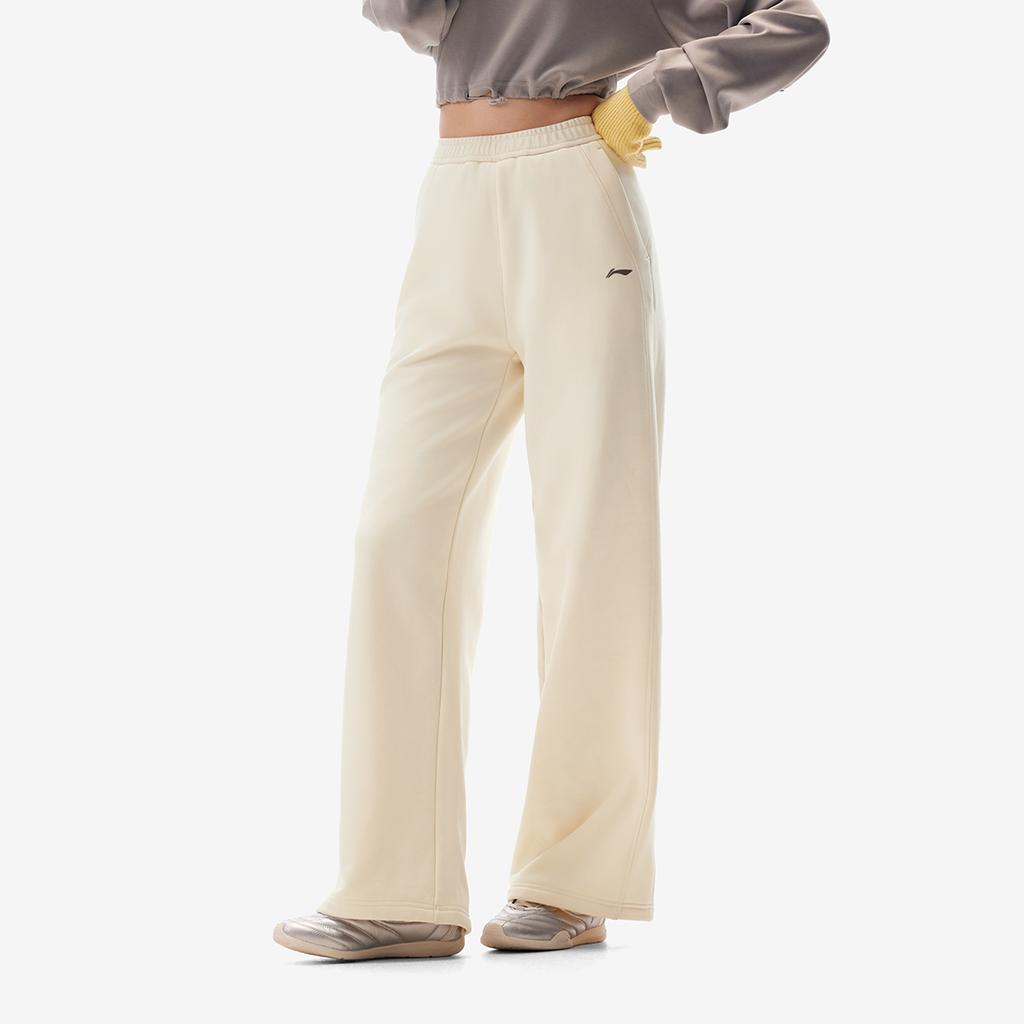 Li Ning Fitness Series Fleece Lined Warm Fashion Wide Leg Mid Rise Casual Knit Sports Pants Women pants AKLV972-10