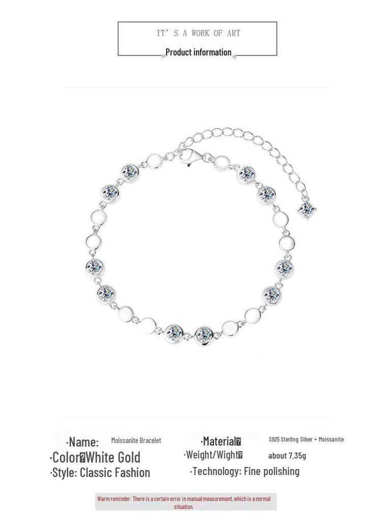S925 Sterling Silver Moissanite Bracelet - High-End Fashion Jewelry