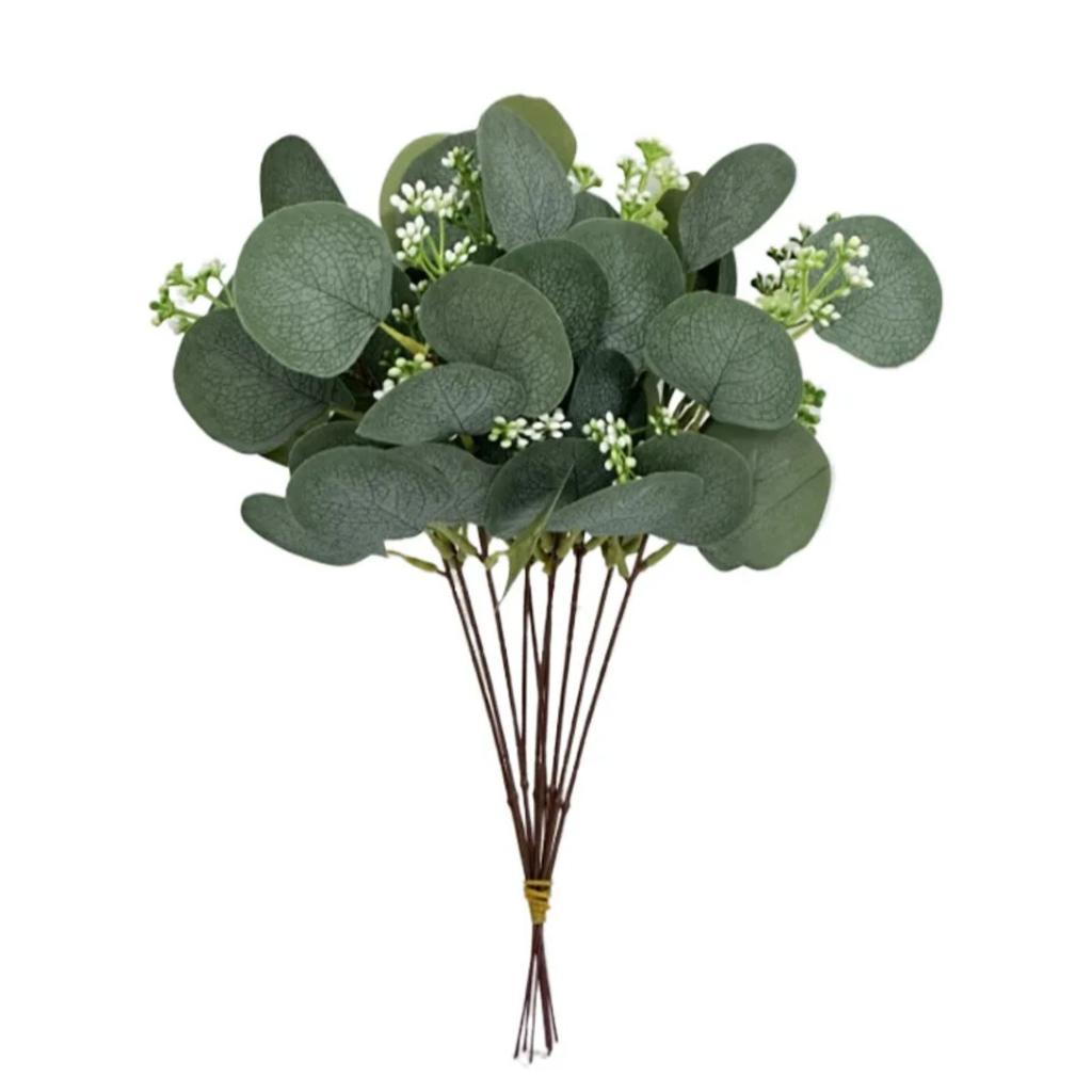 10/20Pcs Artificial Eucalyptus Leaf Stems Green Fack Plants Living Room Decoration Bride Wedding Holding Flowers Bouquet Decor