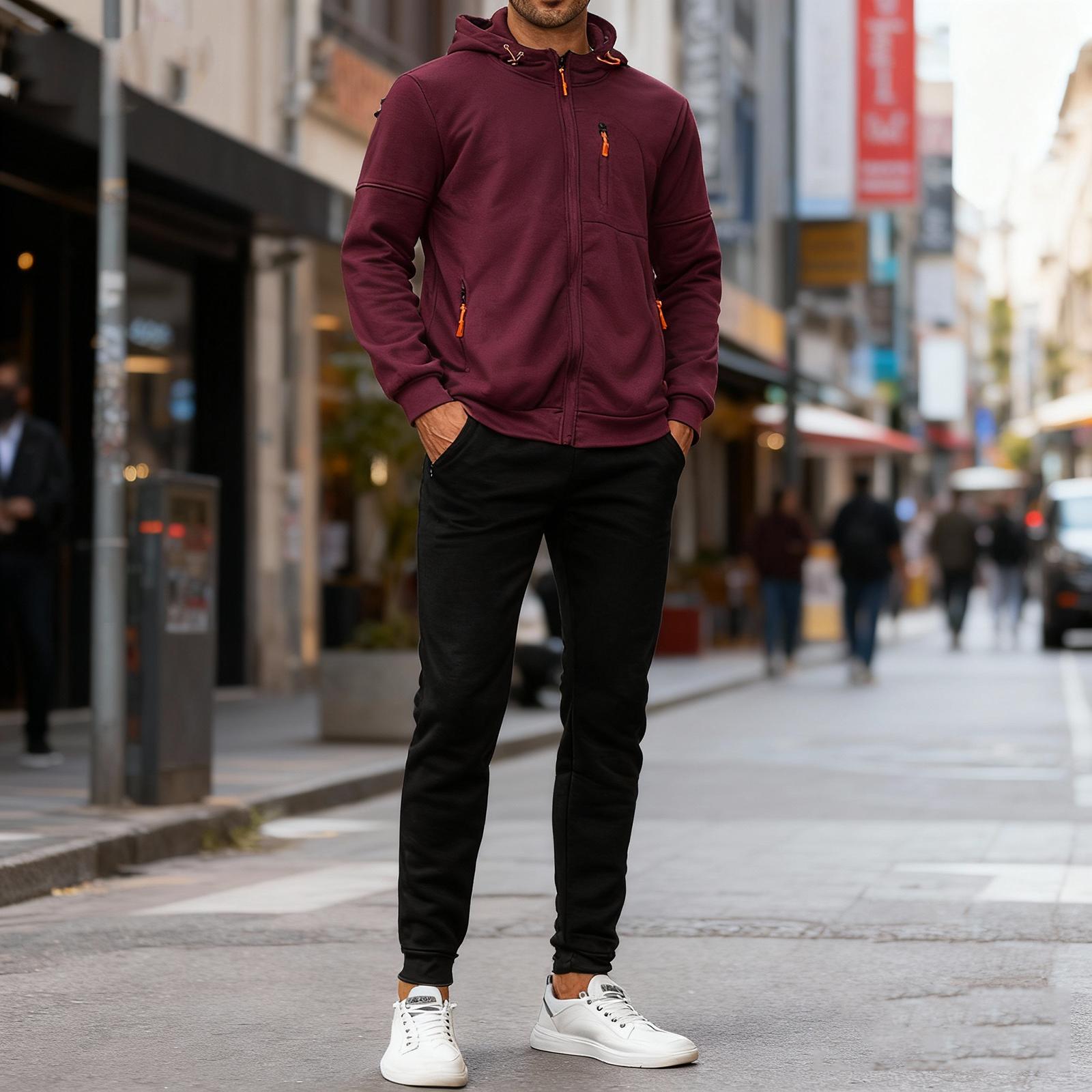 

Мужской спортивный костюм Мужской однотонный повседневный спортивный костюм Костюм-толстовка XL винный